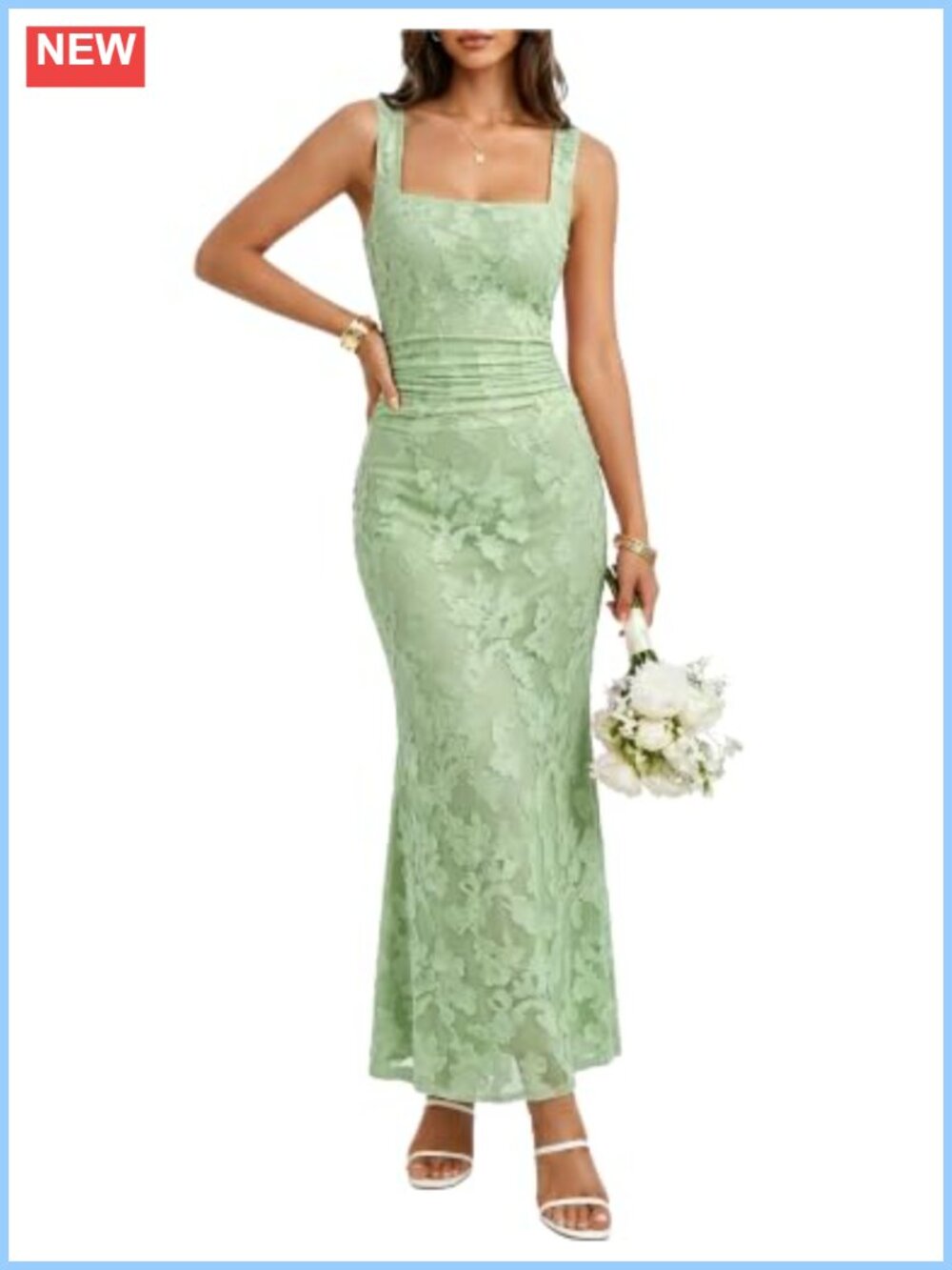 BORIFLORS Women's Bodycon Square Neck Floral Maxi Dress - Wedding Guest
